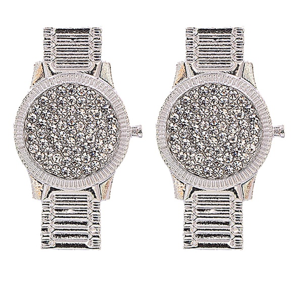 “LAST ONE* Silver and Crystal Watch Earrings - Picture 1 of 5
